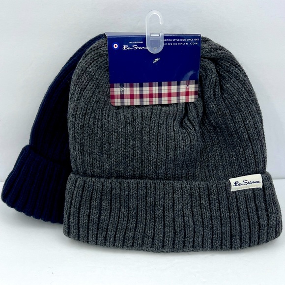 BEN SHERMAN, 2 PACK BEANIE SET, THERMAL PLUSH LINING UNISEX, ONE SIZE,GREY, NAVY - Picture 2 of 15
